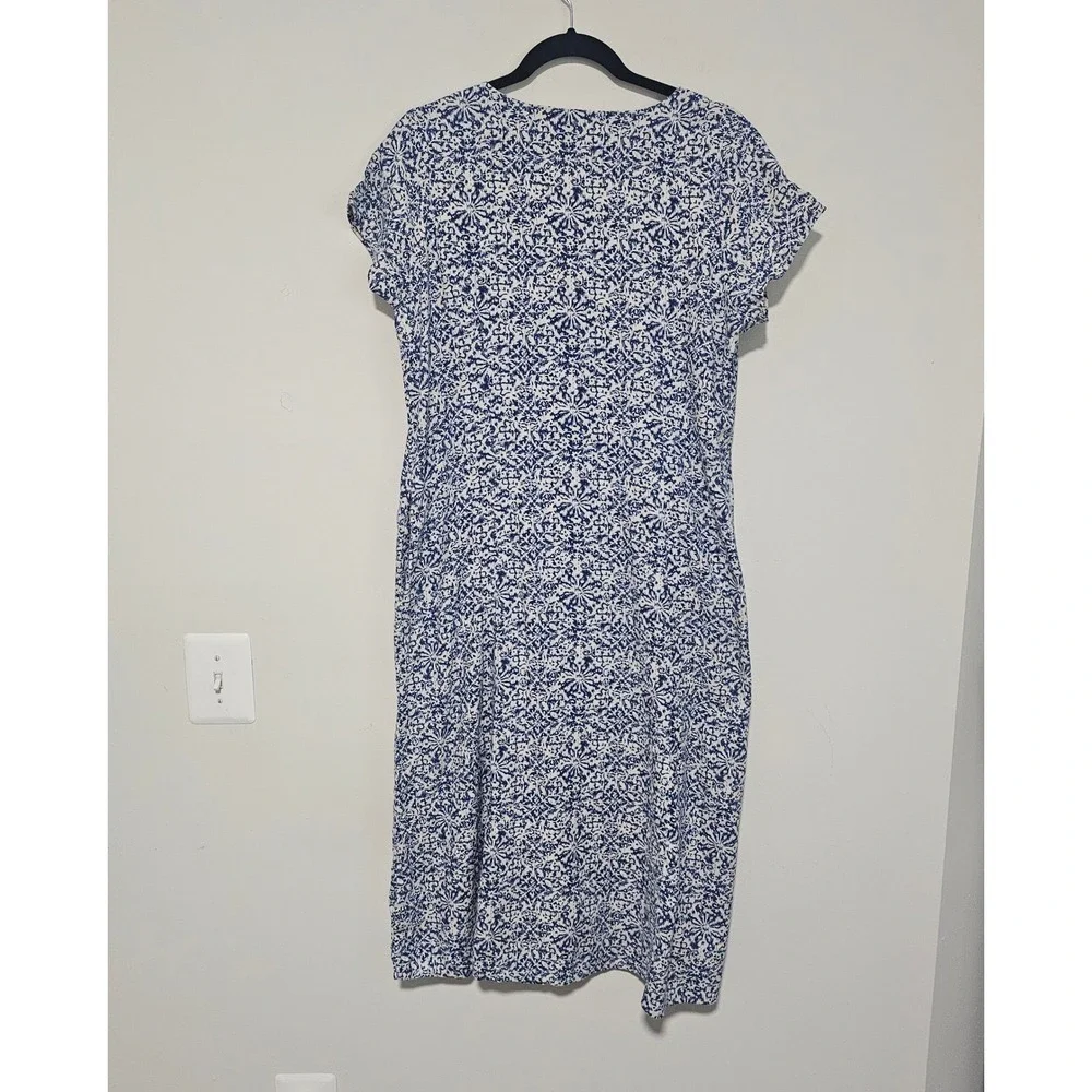 Norm Thompson M Blue‎ White Linen Blend Shirt Dress Button Front Midi Modest